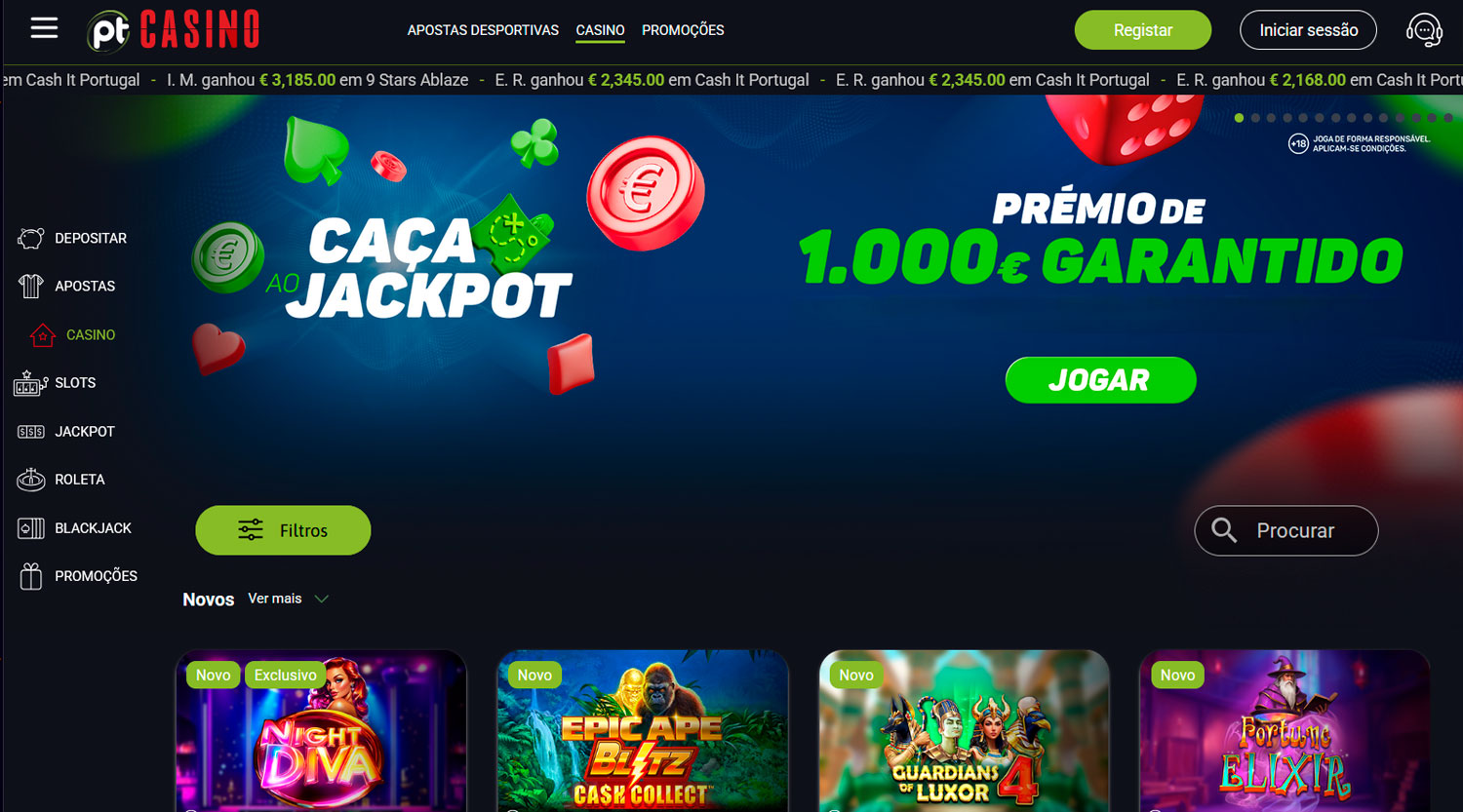 Imagem que mostra opções do casino do Placard.pt